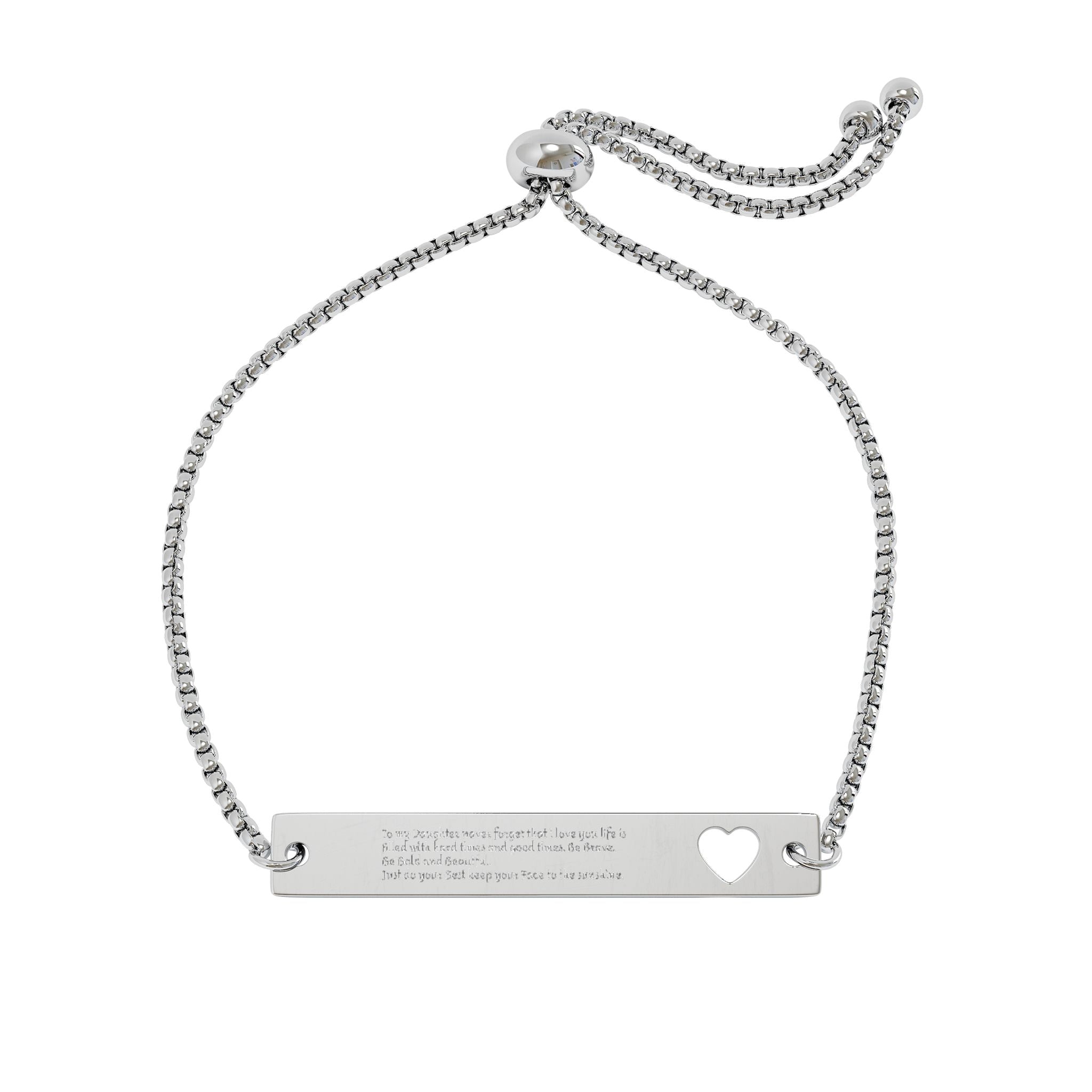 To my Daughter Adjustable Flat Cutout Heart Bar Bracelet