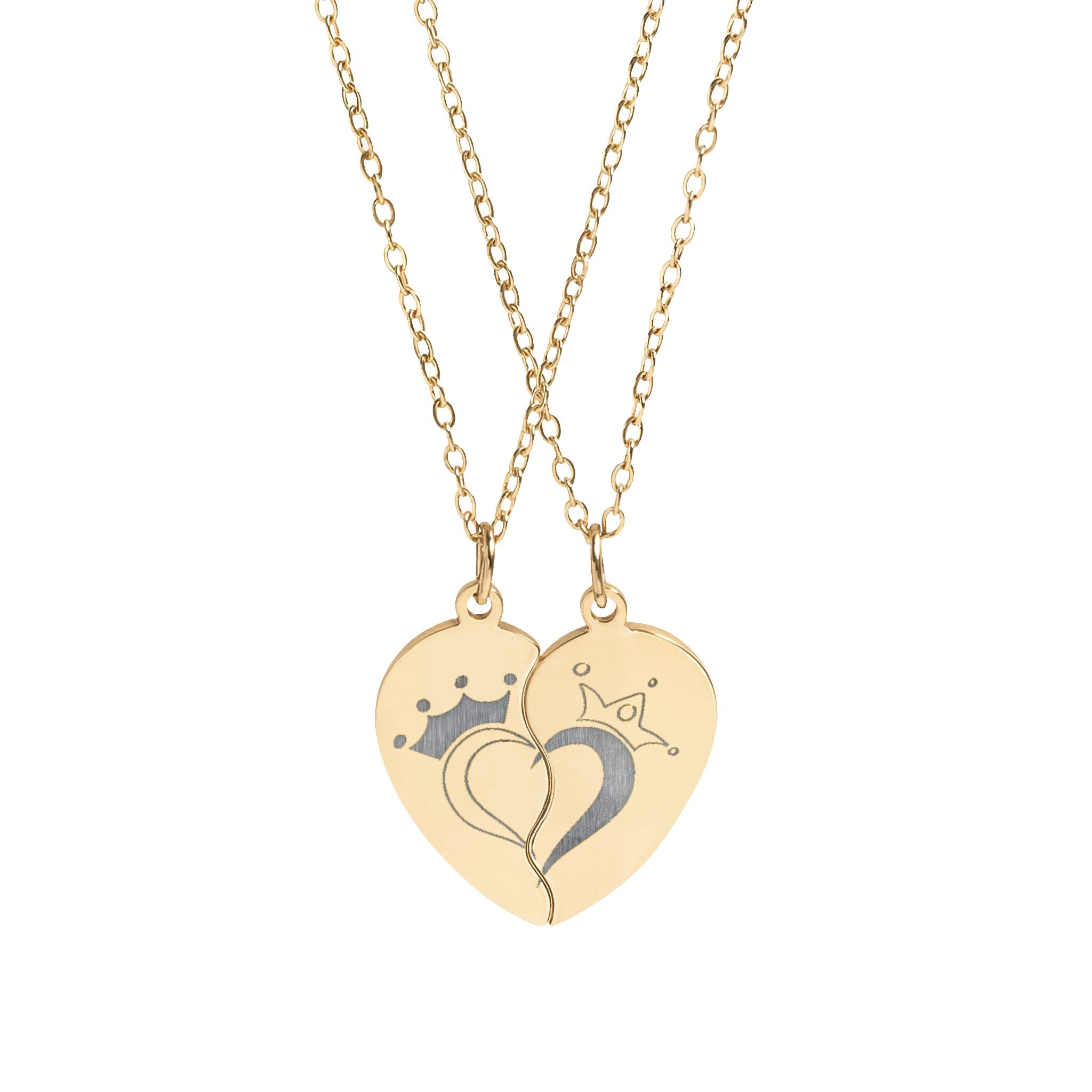 Break Apart Heart king & Queen Necklace Set (Engraving)