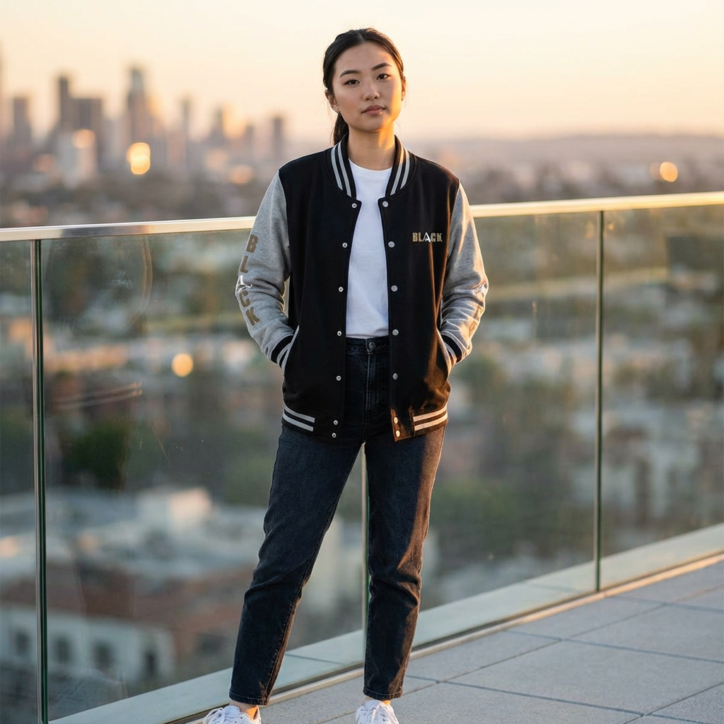 Black Unisex Heavyweight Letterman Jacket