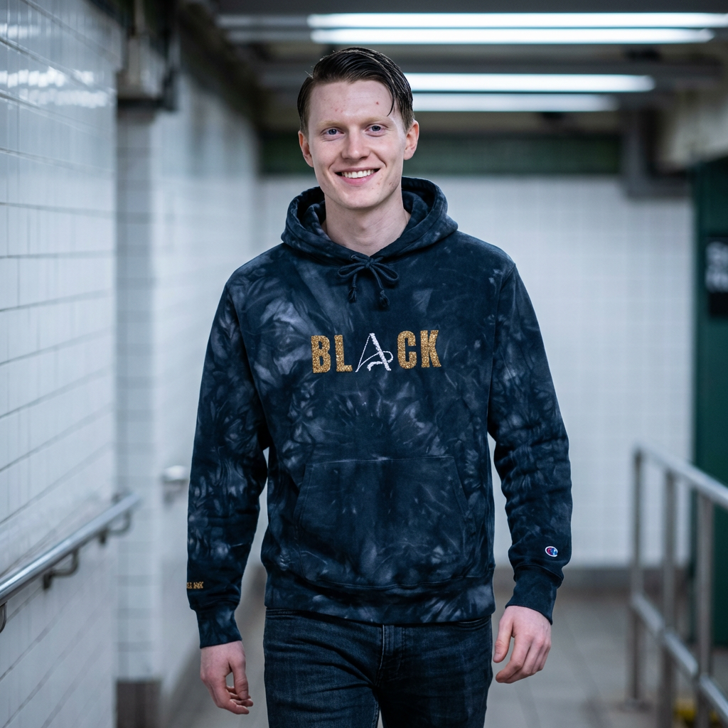Unisex Black Tie-Dye Hoodie (Embroidery)