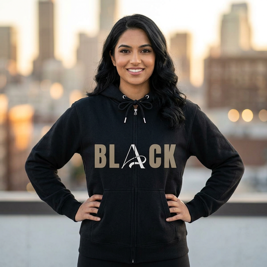 Unisex Black Full Zip Hooded Sweatshirt
