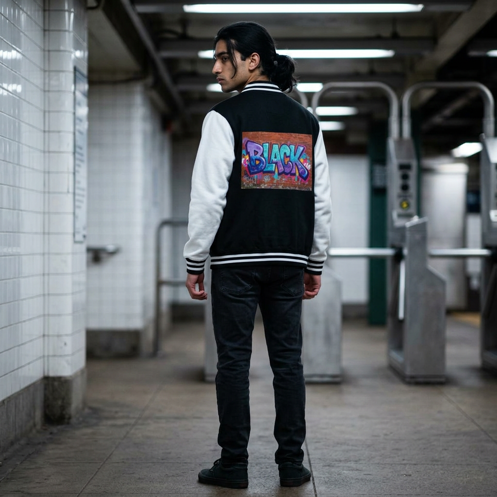 Unisex Black Heavyweight Letterman Jacket