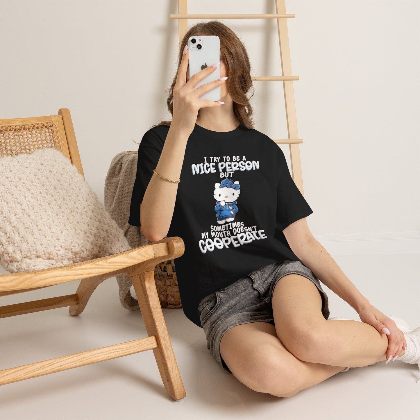 Women I try to be nice hello kitty Tee
