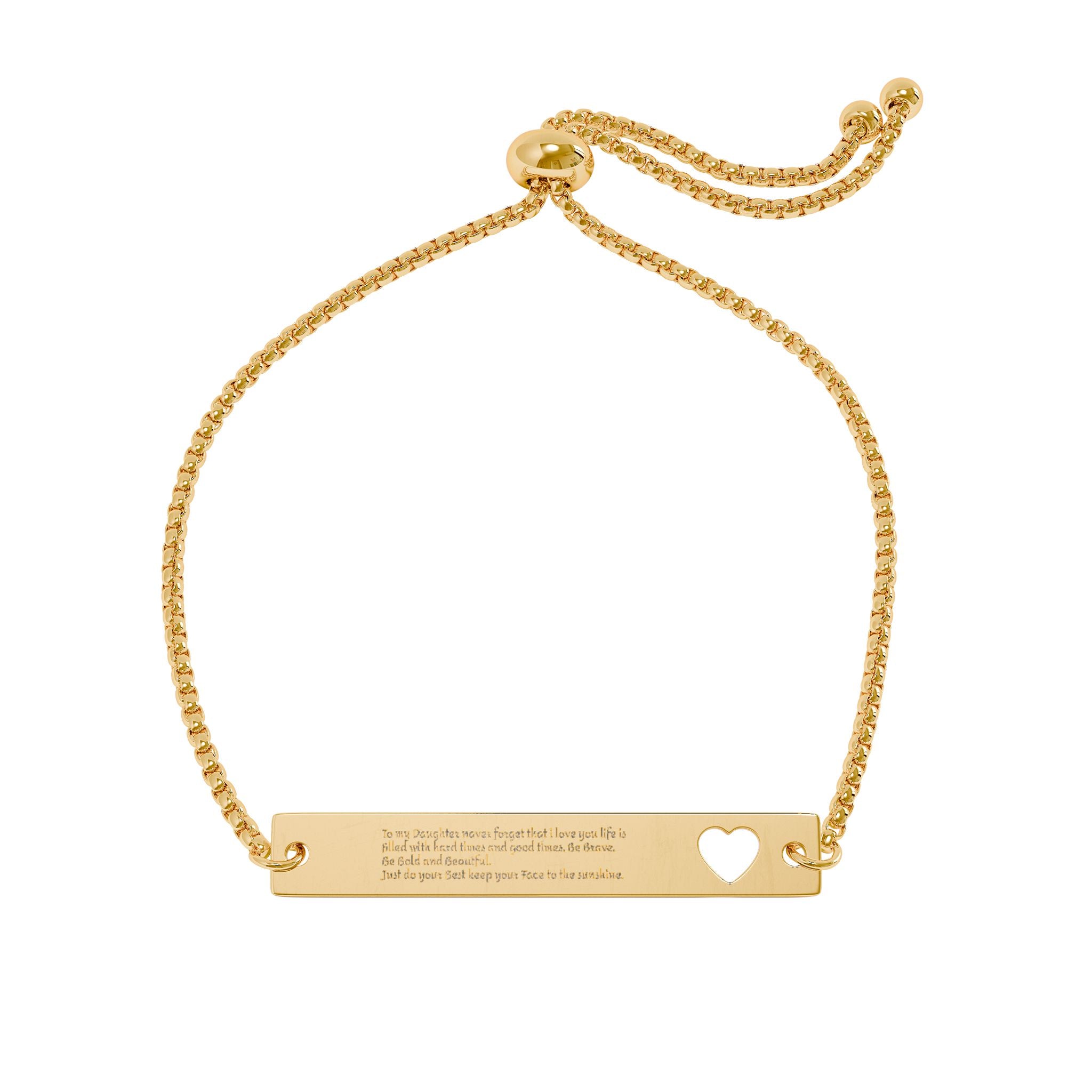 To my Daughter Adjustable Flat Cutout Heart Bar Bracelet